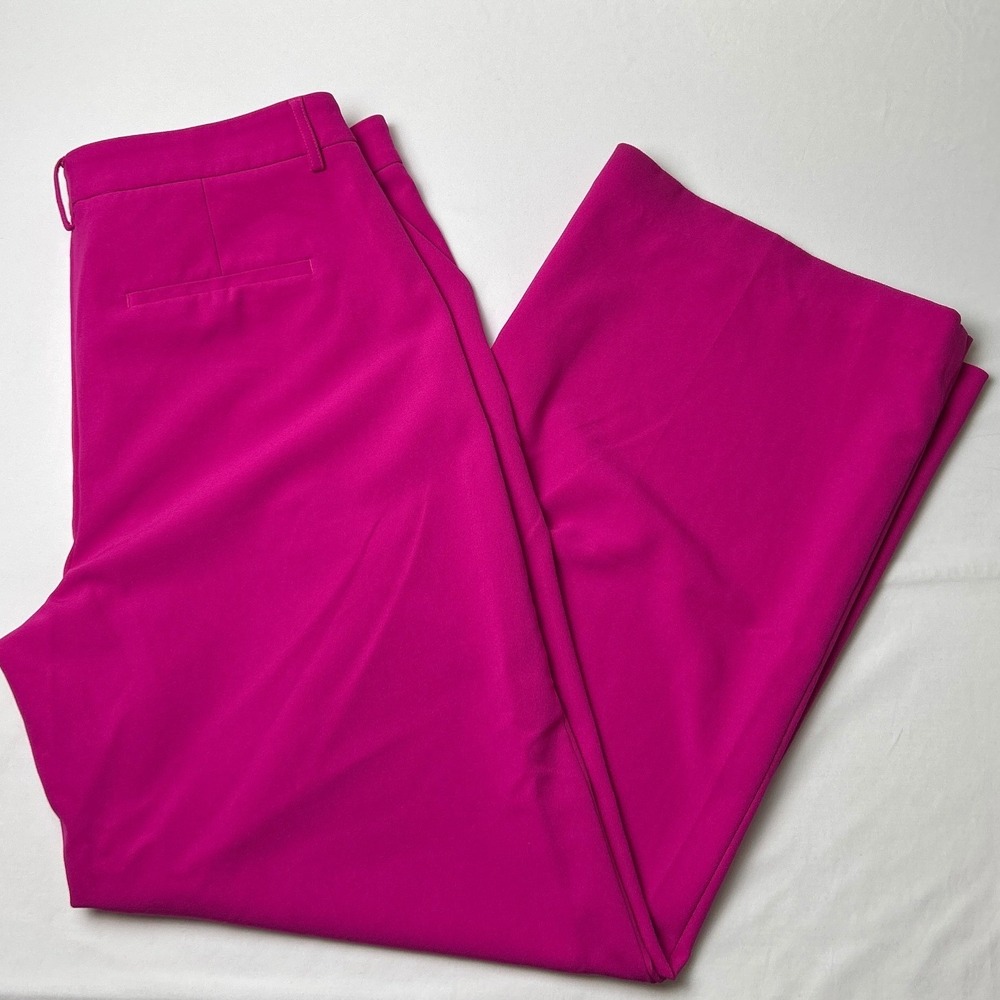 Express Women Editor Mid Rise Relaxed Trouser Wide Leg Pant Size 14 Magenta Pink
